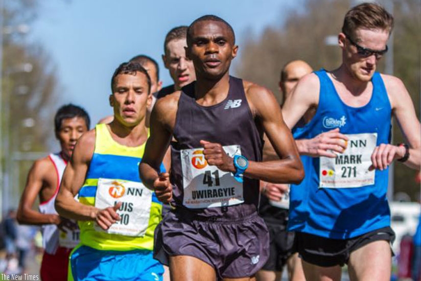 Uwiragiye (#41) during the NN Rotterdam marathon in which he qualified for Rio Olympics. (Courtesy)