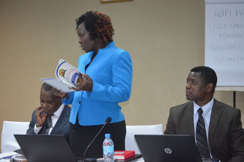 EABC Executive Director Lilian Awinja addresses participants at the meeting  in Arusha, Tanzania, on how harmonising tax regimes in the region will benefit partner states and indiv....