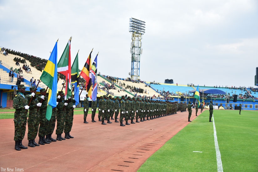EAC military on parade before the start of the 10th Military Games and Culture event yesterday.
