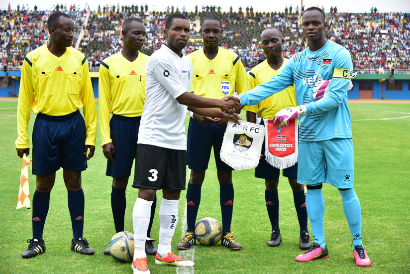 Rwanda Defence Forces team prepares to take on Kenyau2019s defence military team in soccer.