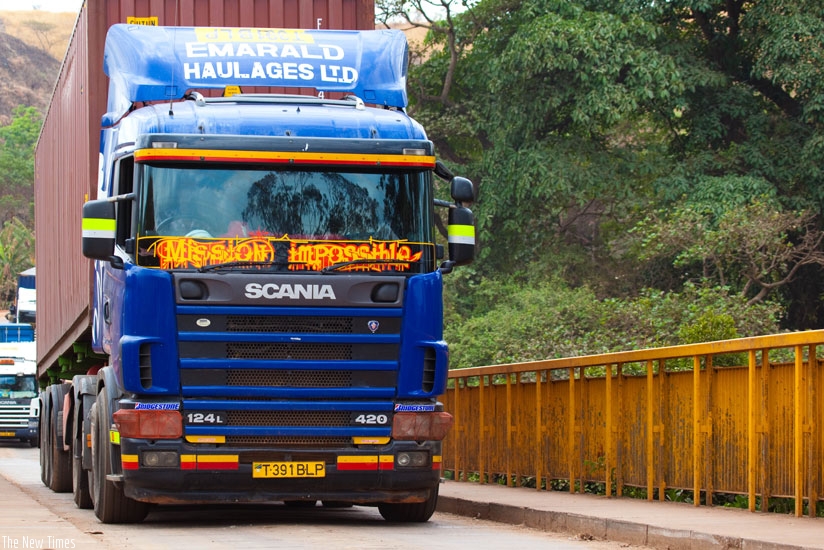 A truck from Tanzania crosses into the country at Rusumo border. / File.
