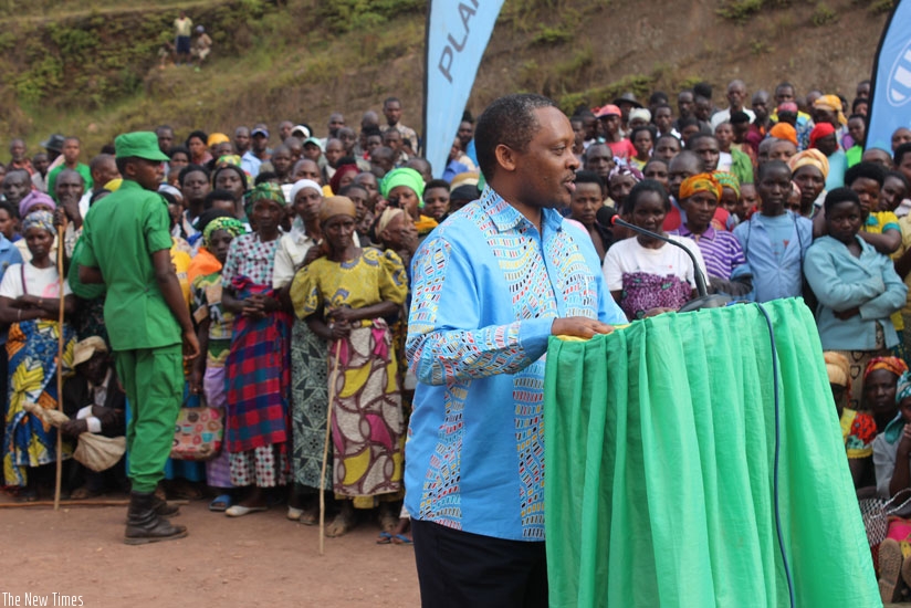Prof. Shyaka addresses participants at the event on Wednesday in Gakenke District.  (Steven Muvunyi)