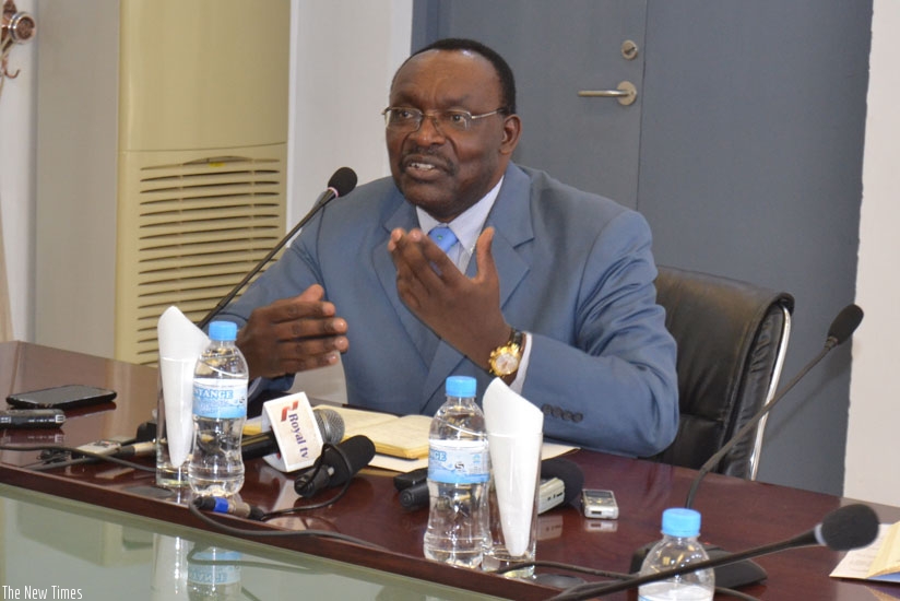 Minister Kanimba speaks during the news conference in Kigali, yesterday. (Frederic Byumvuhore)