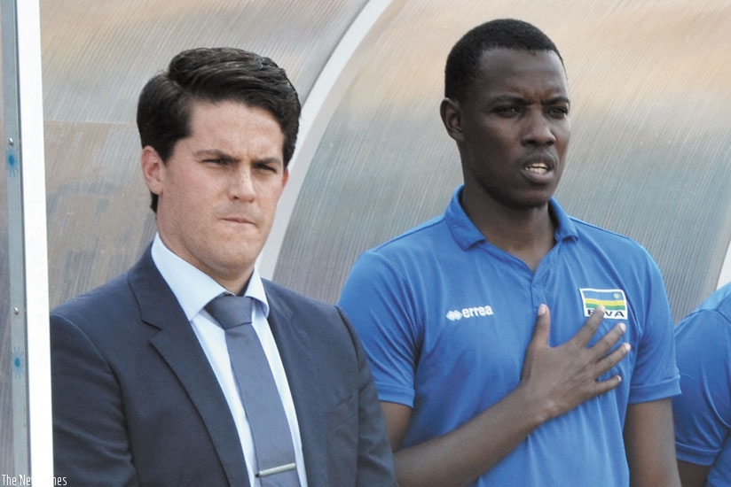 Jimmy Mulisa (right) is set to take over from Johnny McKinstry (left) as Amavubi coach for the Ghana qualifier. (S. Ngedahimana.)