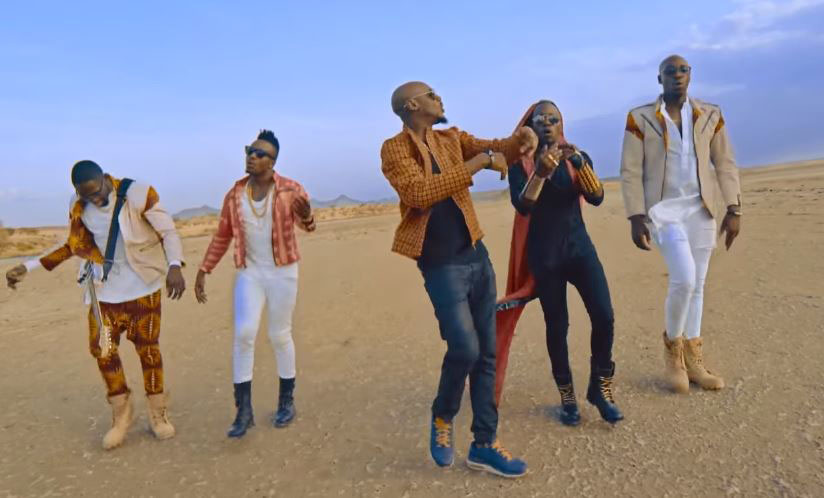 Kenyan afro-pop band Sauti Sol and Nigerian singer 2Face shooting the video for their single- Oya Come Make We Go. / Net photo.