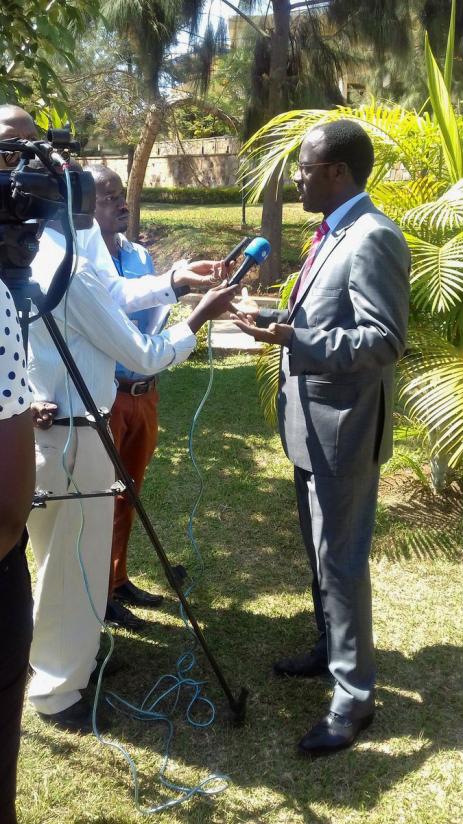 Ndayisaba answers questions from journalists on the margin of the conference on Monday. / Courtesy.
