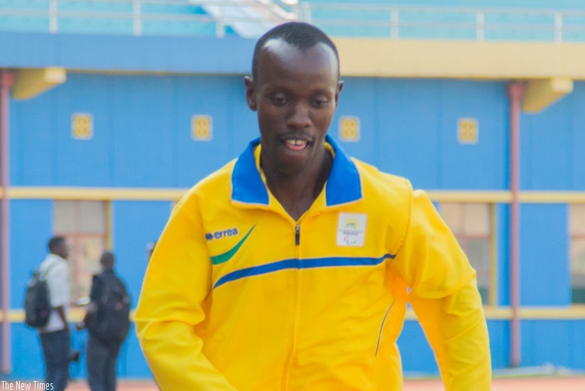 Muvunyi in training at Amahoro National Stadium as he prepares for the upcoming Rio Paralympics Games. (Faustin Niyigena)