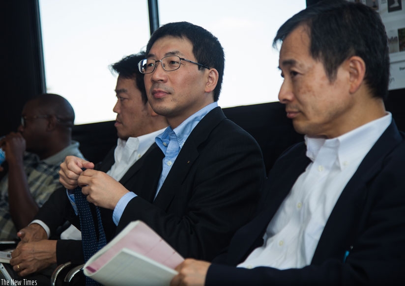 Hisashi Yamada (R) with Japanese investors in Kigali on Tuesday. The investors have shown interest in the ICT sector. (All photos by Nadege Imbabazi)
