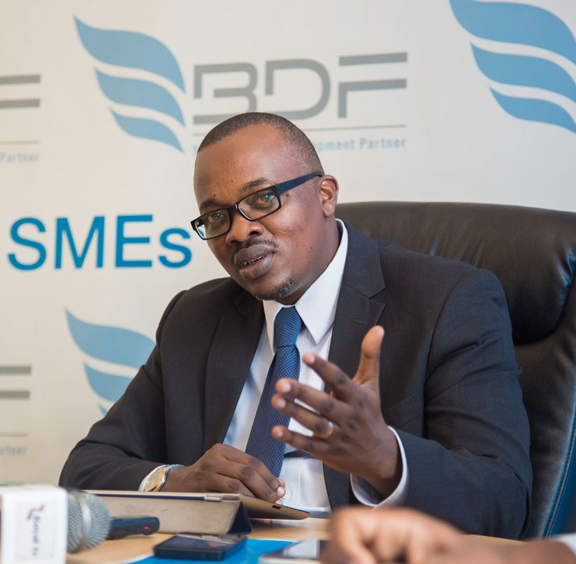 Bulindi speaks during the news conference  in Kigali, yesterday. (Photos by Faustin Niyigena)