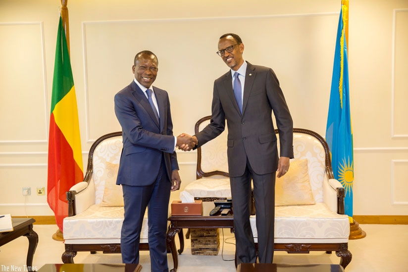 President Kagame receives President Patrice Talon of Benin at Kigali International Airport on Monday. (File)