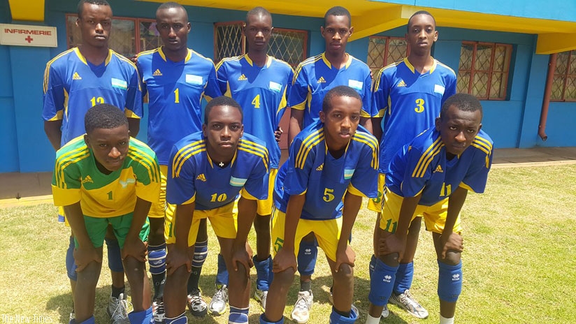 Rwanda U-19 national team pose after Wednesdayu2019s training at Amahoro indoor stadium. (Peter Kamasa)