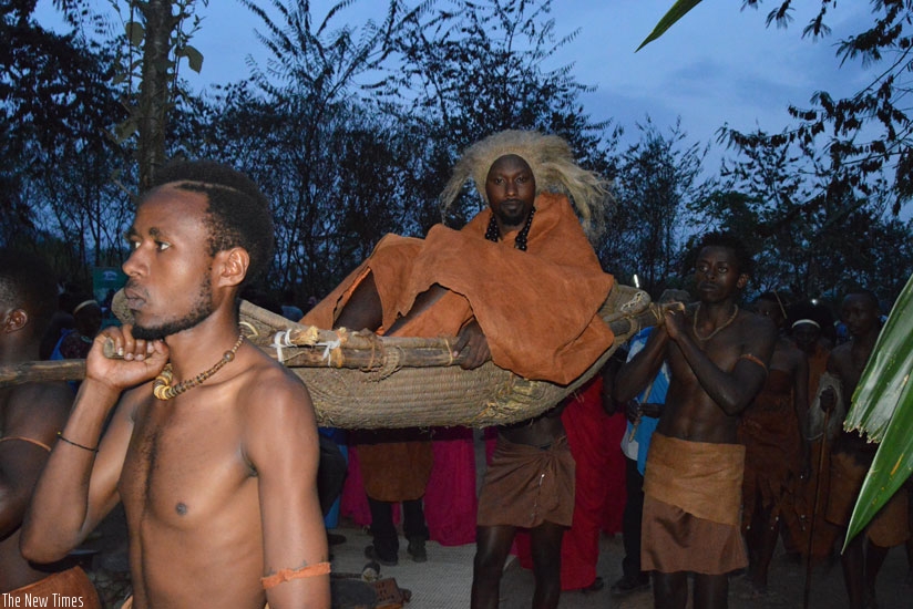 King's servants carry him during the festive season. This is one of the sketches presented. / Julius Bizimungu.