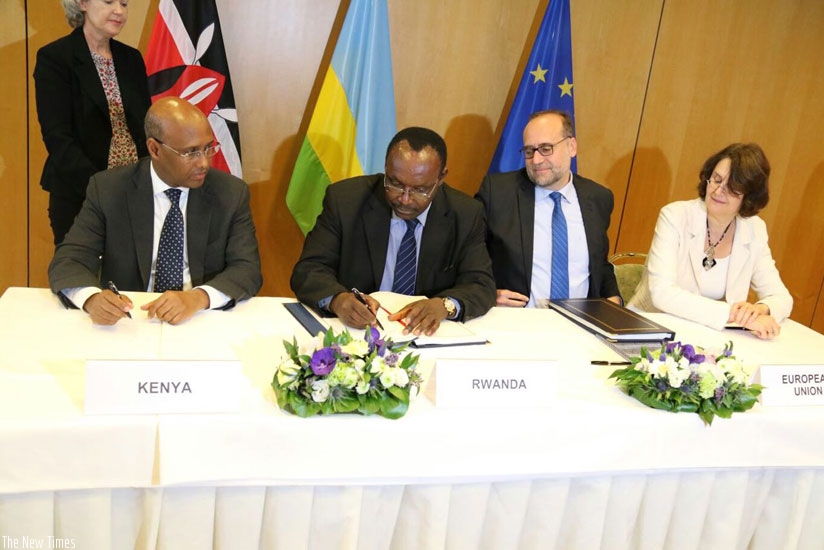 FROM LEFT: Kenya's Cabinet Secretary, Ministry of Industry and Trade Adan Mohamed; Rwanda's Minister for Trade and Industry, Francois Kanimba; Ambassador of Slovakia to EU Peter Ja....