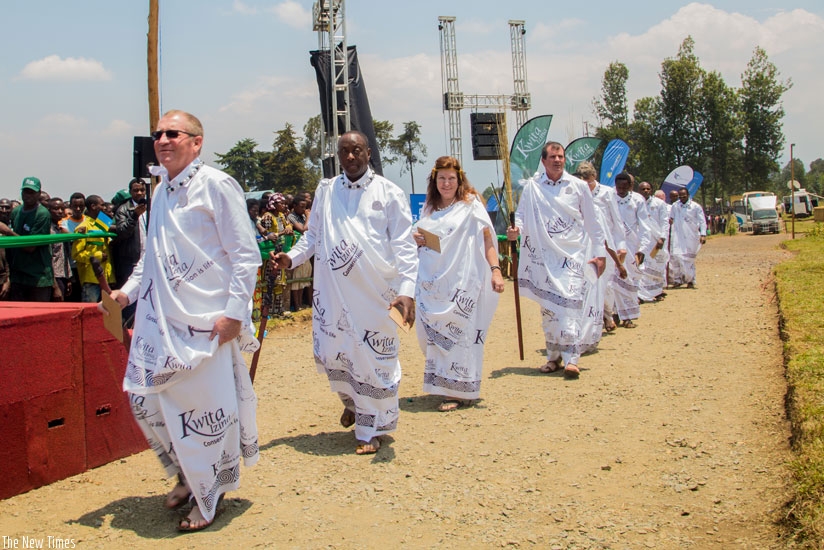 Some of the people who named the baby gorillas during Kwita Izina event in Kinigi, Musanze District, yesterday. / Faustin Niyigena. 