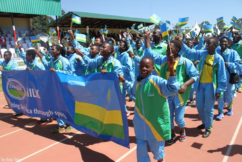 The Rwandan teams during the official opening of the 2016 FEASSA Games in Eldoret. (Courtesy)