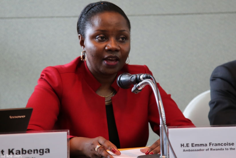 Amb. Isumbingabo speaks during the meeting on Jeju Island, South Korea. (Courtesy)