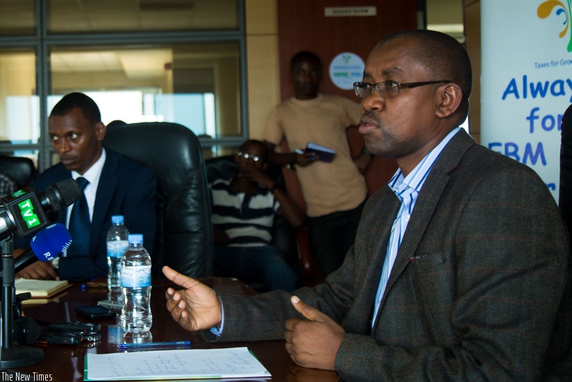 Ruganintwali speaks to journalists at the news conference in Kigali yesterday. (Photos by Timothy Kisambira)