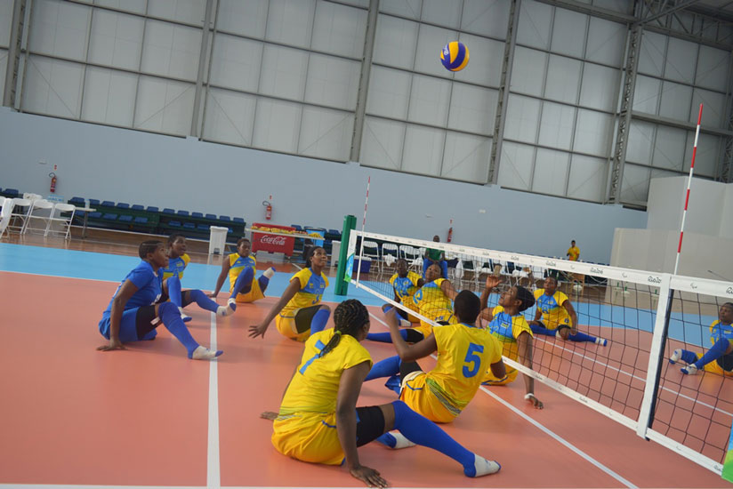 Rwanda women sitting volleyball team, pictured at Riocentro Pavillion 6 training ahead of today's game against China. / Courtesy.