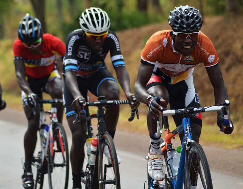 Areruya (leading) and Hadi (C) rode so well but it was Gasore Hategeka (behind) who had the last laugh in the Central Challenge race on Saturday. / Sam Ngendahimana.