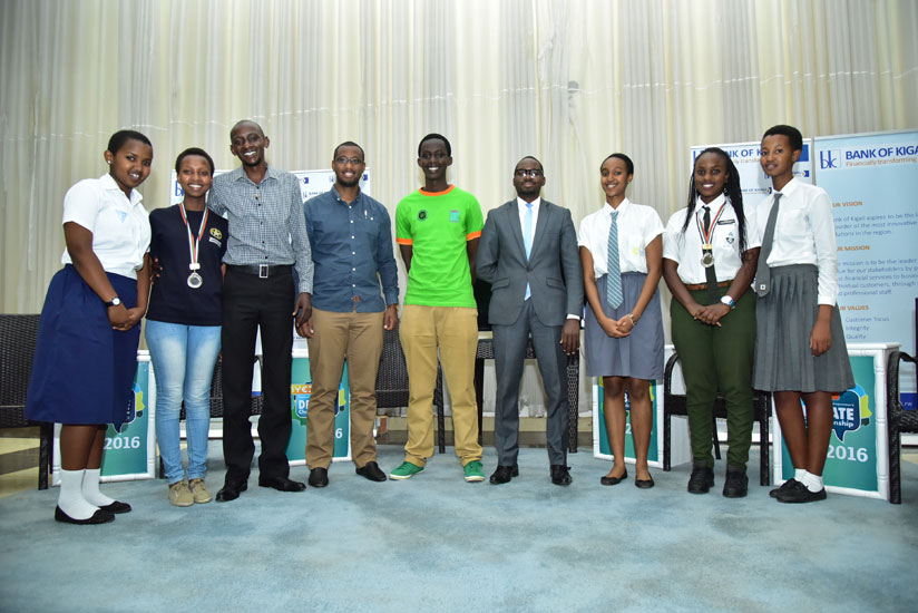 The six best speakers pose for a group photo with some of the guests.