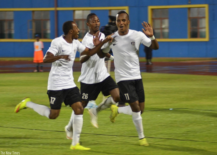 Sibomana is joined by his teammates to celebrate his first goal that came on the 8th minute.  APR won the tie 3-0 to set up a clash with DR Congo's AS Vita Club in the final. (All ....