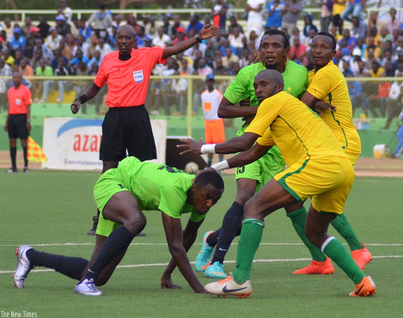 AS Vita's  new signing Ernest Sugira (left) struggled against his former club AS Kigali during their pre-season tournament. / Sam Ngendahimana.