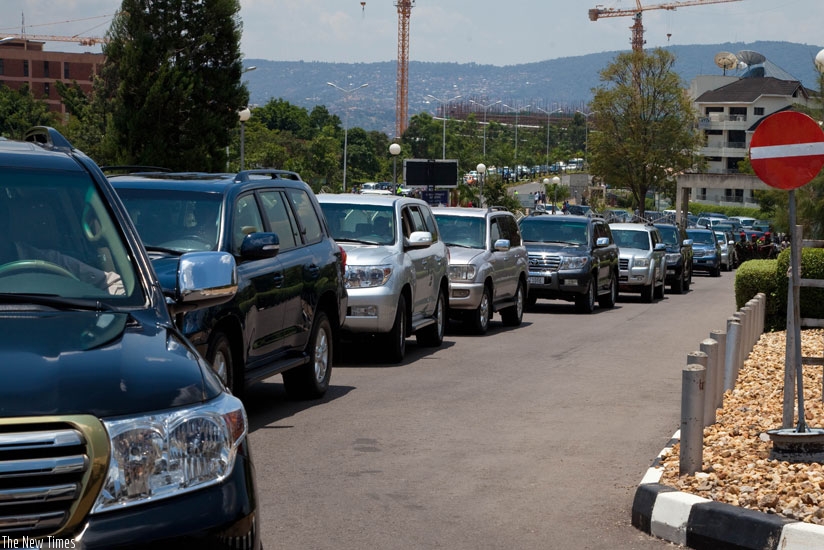 Some of the cars used by envoys and ministers await clearance to Parliament Buildings in Kigali. (T. Kisambira)