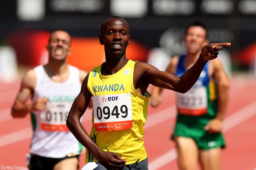 Hermas Muvunyi celebrates after striking Gold at the 6th IPC-World Championships in Lyon, France in 2013. (File)