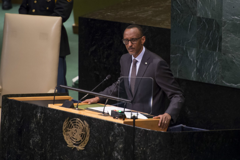 President Kagame addresses the UN General Assembly in New York on Thursday. / Village Urugwiro. 