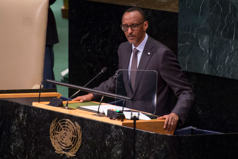 President Kagame addresses the UN General Assembly in New York on Thursday. / Village Urugwiro. 
