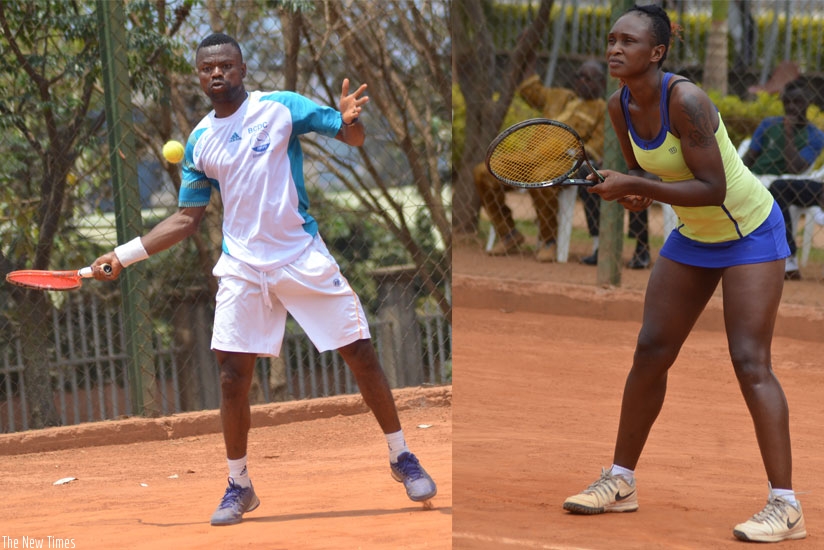 Denis Indondo (L) beat Ugandau2019s Duncan Mugabe to claim men's singles title while Nancy Onya (R) beat Kenya's Shufa Changawa in the women's final. / Sam Ngendahimana.