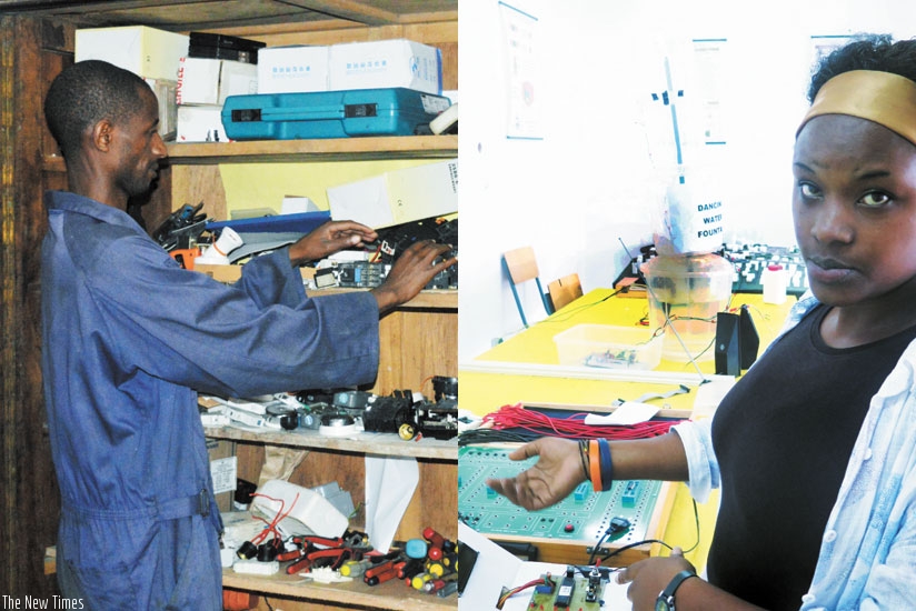 LEFT: A technician shows some of the equipment used in electronic engineering. 