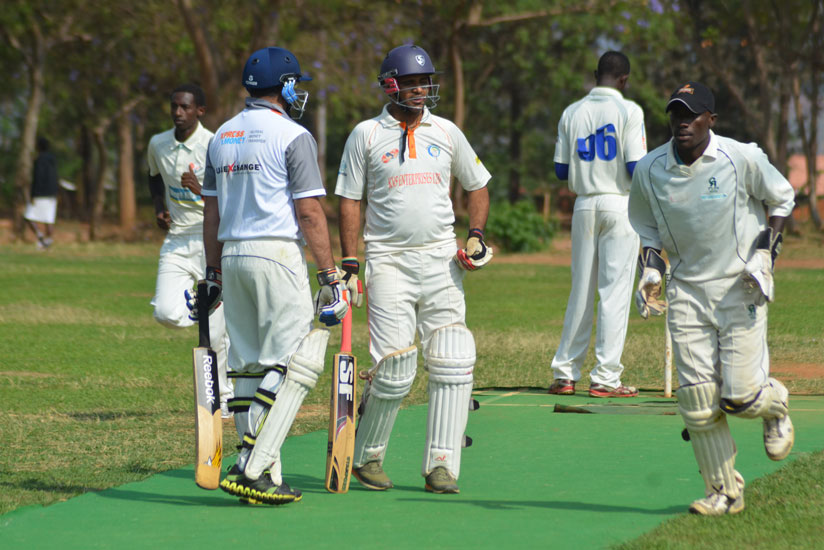 David Uwimana during the final game against Jyothi Basu from Telugu Cricket Club on Saturday at Kicukiro cricket pitch. / Sam Ngendahimana