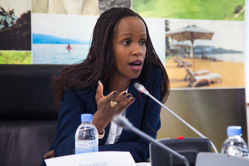 RDB's chief tourism officer Belise Kariza addressing media Thursday. / Nadege Imbabazi