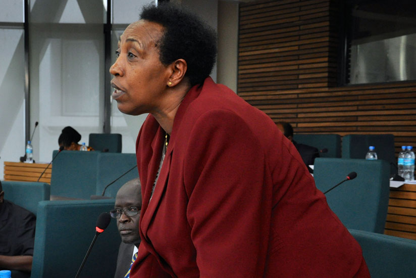 Hon Patricia Hajabakiga makes a submission in the EALA parliament. / Courtesy