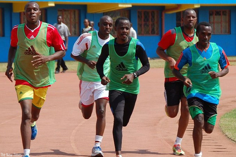 Local referees going through their paces at Amahoro National Stadium on Monday. (Courtesy)