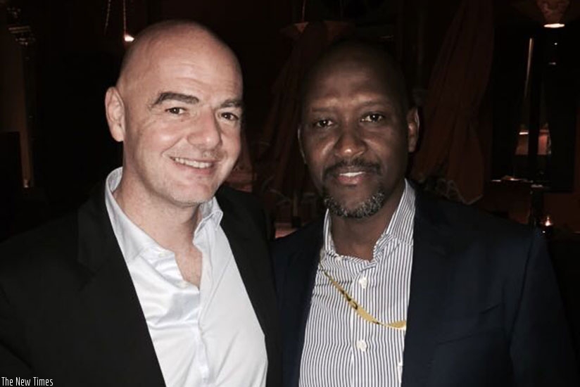 Vincent Nzamwita (R) and FIFA president, Giovanni Infantino. / Courtesy.