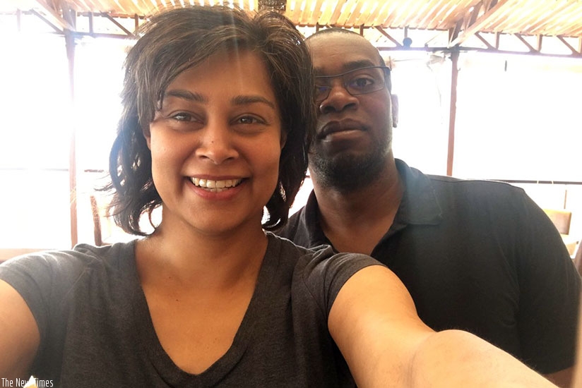 Zain Verjee (L) and Chidi Afulezi in Kigali. / Courtesy.