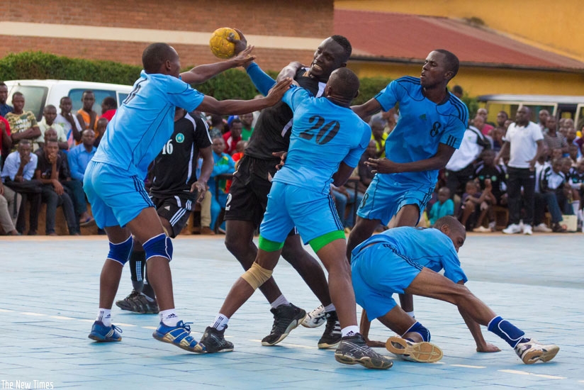 Police (in blue) won the national league title despite drawing 31-31 against their closest challengers APR on Sunday.