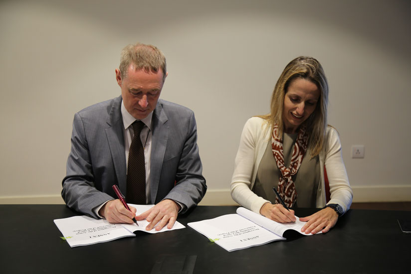 The Ozone Secretariat Executive Secretary, Tina Birmpili, and the EU's Head of Delegation, Philip Owen, sign an agreement for a financial contribution of 250,000 euros to support t....
