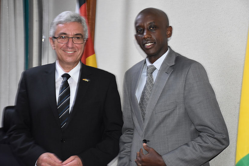 Interior German minister Roger Lewentz with minister Kaboneka during the visit on Monday. / Courtesy