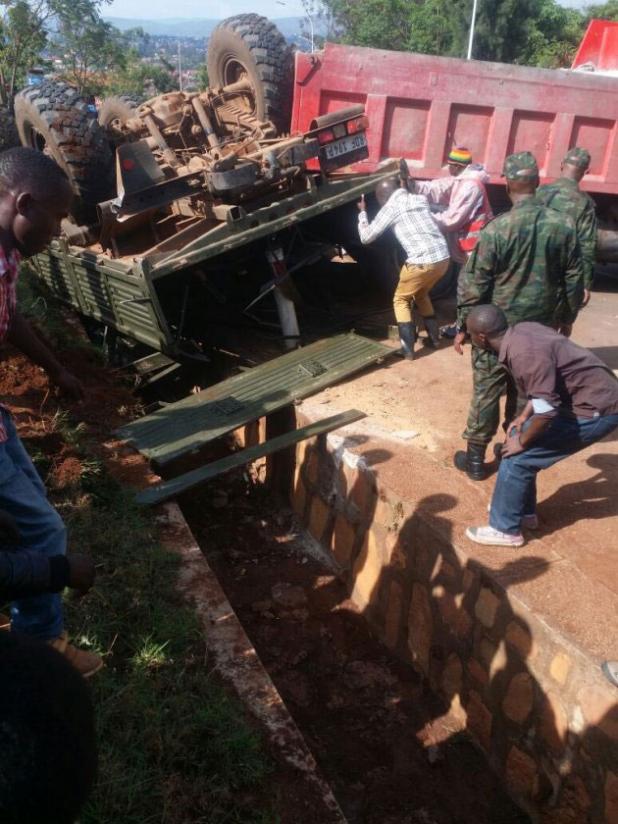 The army truck that got involved in an accident in Kicukiro District. / Courtesy