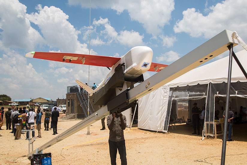 A drone on a ramp at Muhanga droneport ready to take off. / Faustin Niyigena.