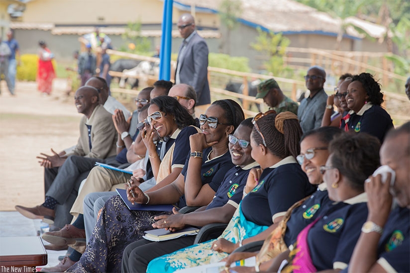 First Lady Jeannette Kagame and government officials at the launch of the campaign to empower famillies in Nyaruguru District yesterday. (Village Urugwiro)