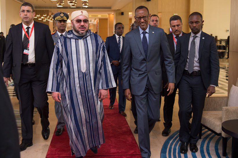  President Paul Kagame and Moroccan King Mohammed VI on arrival at Marriott Hotel in Kigali where they witnessed the signing of several agreements between the two countries mainly ....