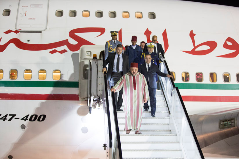 King Mohammed VI arrives at Kigali International Airport on Tuesday evening. 