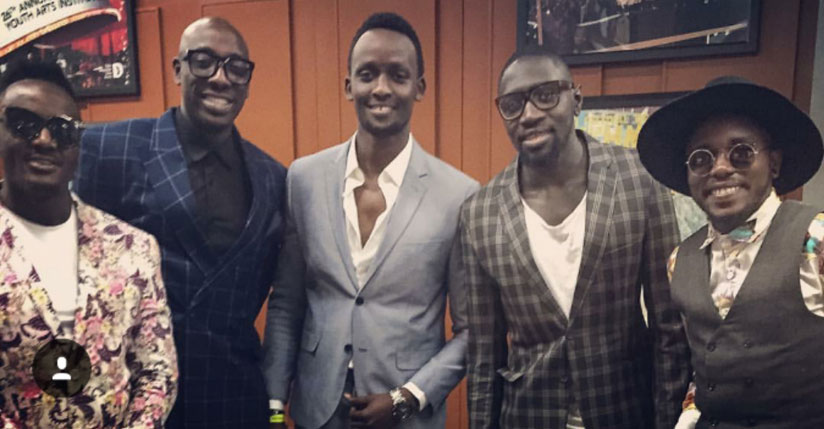 Sauti Sol and Meddy (3rd from left) at the AFRIMM 2016 awards in Dallas, Texas. / Courtesy