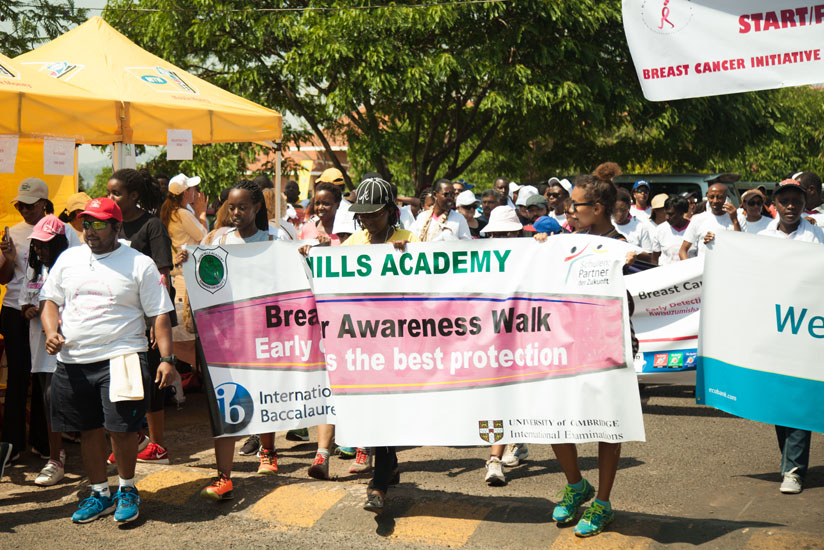 Students from Green Hills Academy during yesterday's Ulinzi walk to raise breast cancer awareness. / Nadege Imbabazi