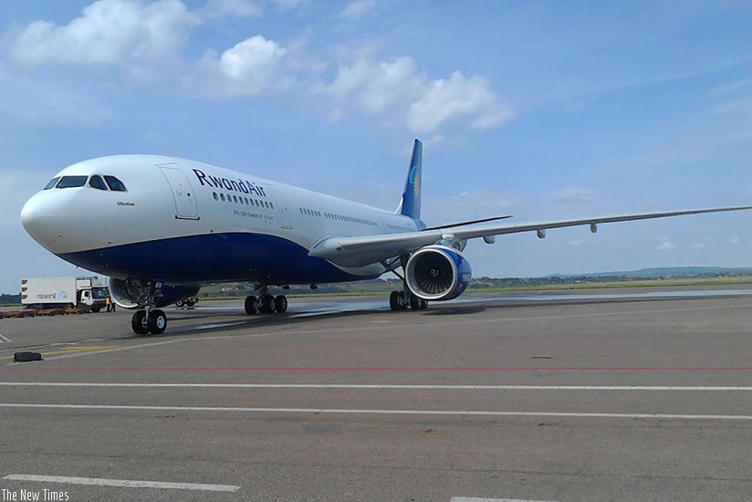 The airline's new A330-200 Airbus plane on its maiden landing at Kigali International Airport last month. The national carrier targets to fly to London's Gatwick Airport in 2017. /....