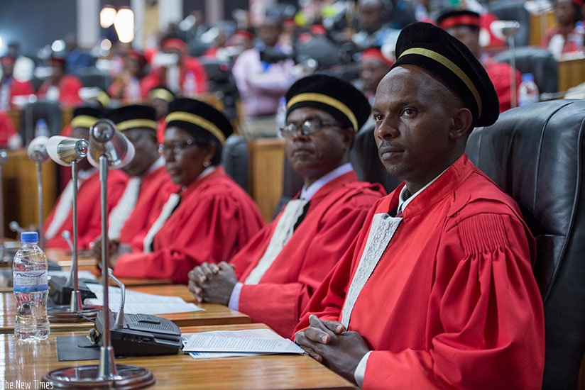 Judges of the Supreme Court during the launch of the Judicial Year at parliament recently. During the event, members of the judiciary were urged by President Kagame to ensure traff....